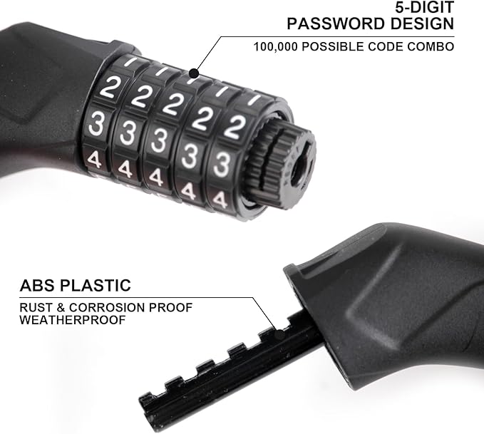 Venzio 3FT Heavy Duty Bike Chain Lock, 6mm Steel with 5-Digit Resettable Combination Lock, Zinc Alloy Core, Scratch-Proof Cover, Anti-Theft Lock for Bicycle, Scooter, E-Bike, Fence, Door