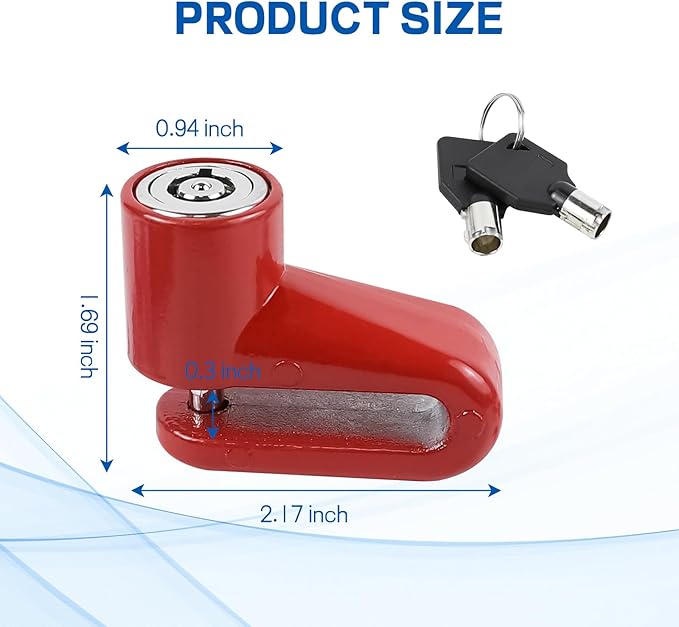 Motorcycle Disc Brake Lock, Anti-Theft Motorbike Security Wheel Disc Brake Lock with Two Keys, Safety Wheel Disk Locks for Scooter Mountain Road Bike Bicycle Powersports (Red)
