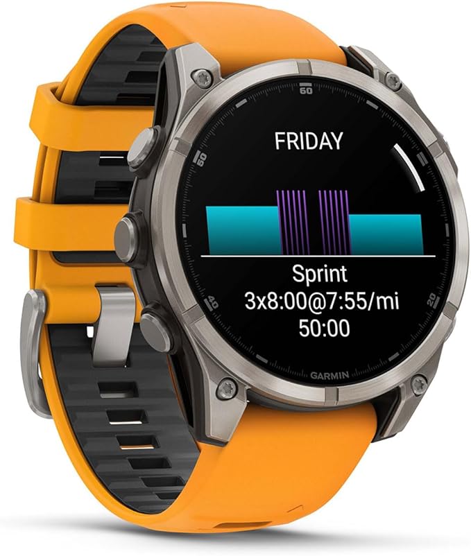 PlayBetter Garmin Fenix 8 AMOLED Sapphire (47mm, Titanium/Spark Orange) Multisport GPS Smartwatch Bundle - 1.4” Touchscreen, Built-in LED Flashlight Wireless Running Earbuds