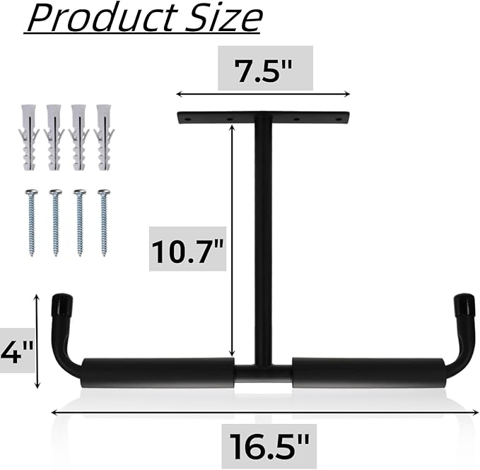 4 Pack Overhead Garage Storage Hooks, 16.5" Heavy Duty Ceiling Mount Hangers, Double T-Bar Metal Ladder Ceiling Racks, Hanging for Bike, Pipe Lumber, Fishing Rod, Sports Equipment