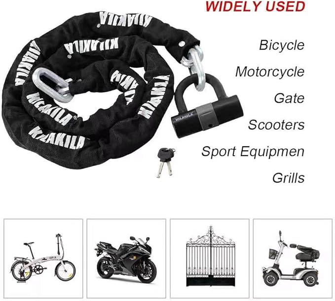 Security Chain Lock - Heavy Duty 10mm Bicycle and Motorbike Lock With 16mm U Lock