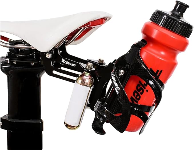 Triseven Bottle Holder Bike - Drink Holder Bike - for 2 Water Bottles and 2 CO2 Cartridges - Bike Cup Holder for Drink Bottle - Fit Bicycles - Bicycle Accessories - without Water Bottles