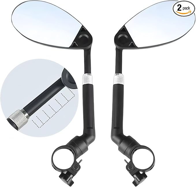 2 Pack Bike Mirrors,[New Version]Handlebar Bike Mirror with Telescopic Linkage,360° Adjustable Safety Bicycle Rear View Mirrors,Anti-Glare Shatterproof Glass Lens,Compatible with E-bikes,Mountain Bike