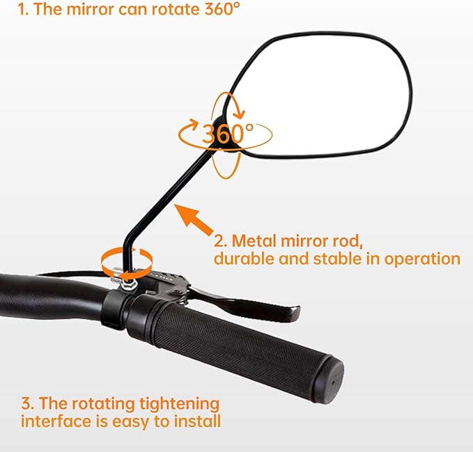 2PCS Bike Mirrors for Handlebar Mount, Bike Rear View Mirror, HD Glass Bicycle Mirrors for E-bike, Mountain Bike, City Bikes & Scooter (Left&Right 0.87-0.98")