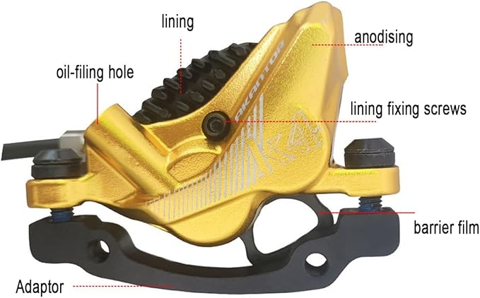 FukkeR Bicycles Aluminum Disc Brakes Front & Rear 900mm/1600mm 4-Pistons E-Bikes Electric Power-Off Hydraulic Brake Fit 160mm Rotor for Mountain Bikes BMX EBike XC Trail