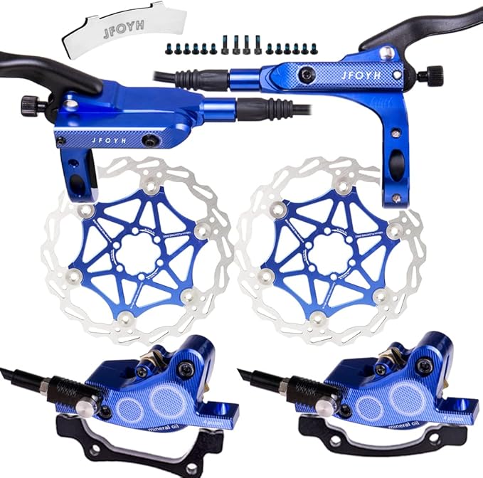 JFOYH 4-Piston MTB Hydraulic Brake Set with 160mm Floating Disc Rotors, Front and Rear Hydraulic Disc Brake Kit for MTB(Pre-Bled, Included Original Pads)