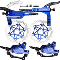 JFOYH 4-Piston MTB Hydraulic Brake Set with 160mm Floating Disc Rotors, Front and Rear Hydraulic Disc Brake Kit for MTB(Pre-Bled, Included Original Pads)