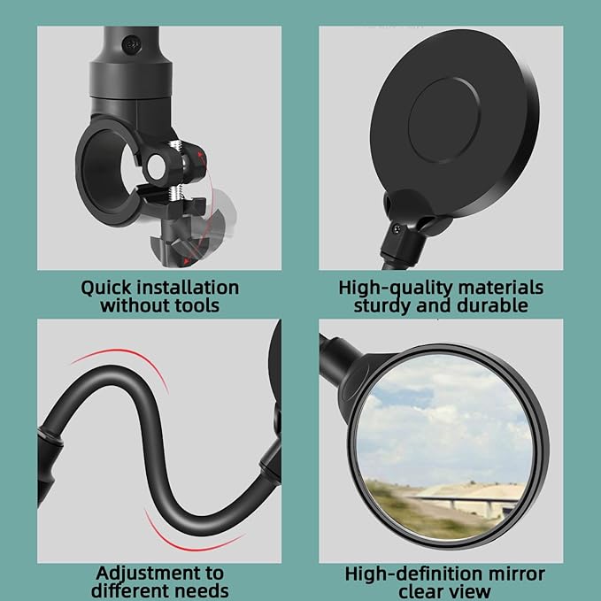 Bike Mirror With Bike Bell 360° Adjustable HD Convex Handlebar Mirror Anti-Scratch Riding Mirrors (2* Mirror + 1* Bell)