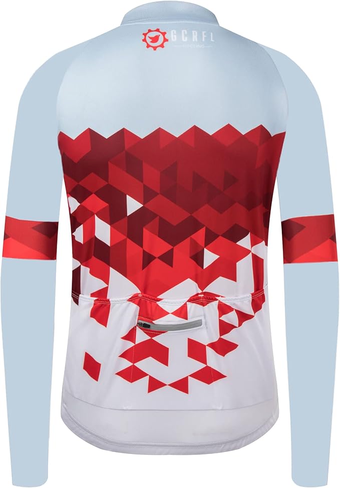 GCRFL Men's Cycling Jersey Long Sleeve Biking Shirt with 3+1 Zipper Pocket Breathable Quick Dry Bicycle Jersey