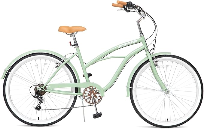 ACEGER 24 26 Inch Women Beach Cruiser Bike, Single Speed and 7 Speed, Adult Hybrid Bike Commuter Bicycle, Hi-Ten Steel Frame with Adjustable Handlebar and Saddle, Multiple Colors