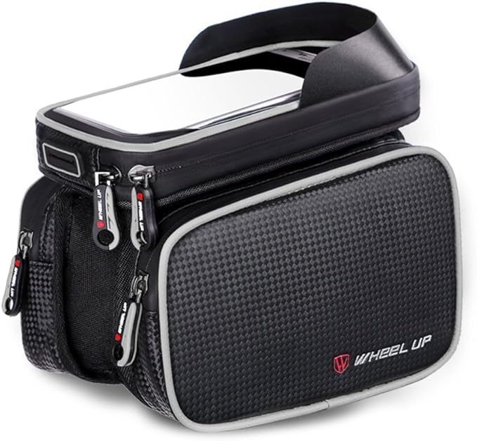 Bike Frame Bag, Bicycle Phone Mount, Waterproof Cycling Front Top Tube Pouch Pannier Bike Phone Holder Stand Cycle Crossbar Storage Bags for iPhone 16 15 14 13 Pro Max Samsung Smartphone up to 6.7''
