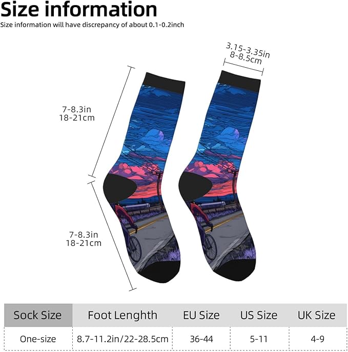 (Cycling on the road) Mid Calf Socks Breathable Adult Unisex Socks Casual Daily Wear for Women Men