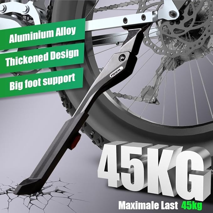 RBRL Bike Kickstand, 40 mm Hole Spacing Bike Stand, Aluminum Alloy Heavy Duty Load 100lbs, Non-Slip Bicycle Stand, Height Adjustable for 24-29 inch Mountain Bike, E-Bike