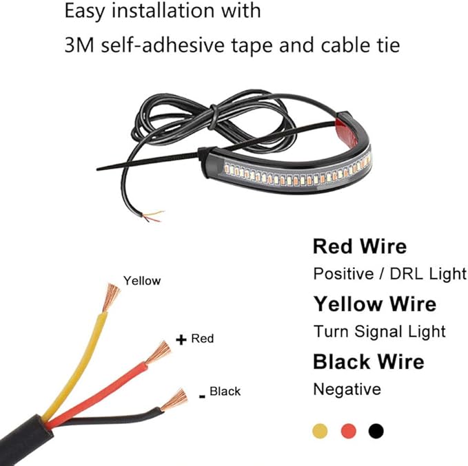 2PC Flexible Switchback Dual-Color White & Amber Motorcycle LED Fork Turn Signal Blinkers DRL Daytime Running Light Waterproof Adjustable Stips Bars kit Universal Fit Motorbike (39mm-70mm)