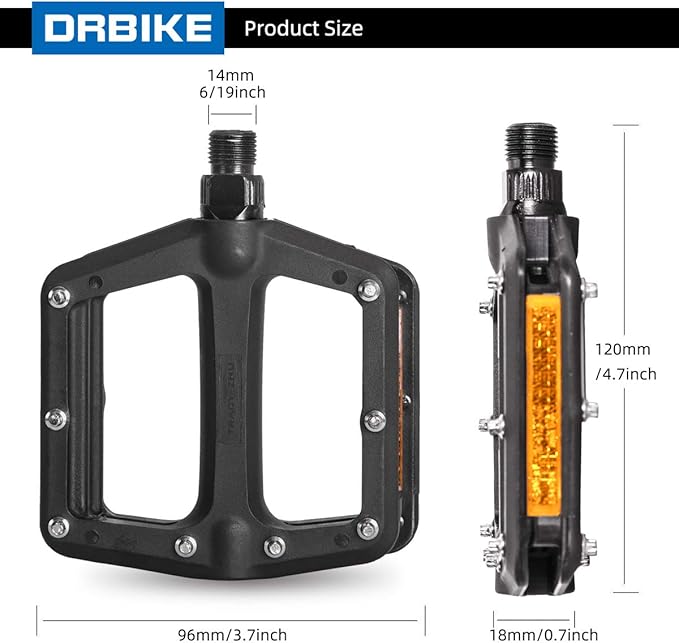 DRBIKE Mountain Bike Pedals MTB Pedals 9/16" Sealed Bearing Lightweight Nylon Bicycle Flat Platform Pedals for MTB BMX Road Bike Kids Bike Replacement Pedal
