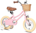 Petimini Vintage Kids Bike for Girls, 12–20 Inch Classic Bicycle with Wicker Basket & Bell, High Tensile Steel Frame, Training Wheels (12–18”), 85% Pre-Assembled, Retro Bike for Outdoor Riding