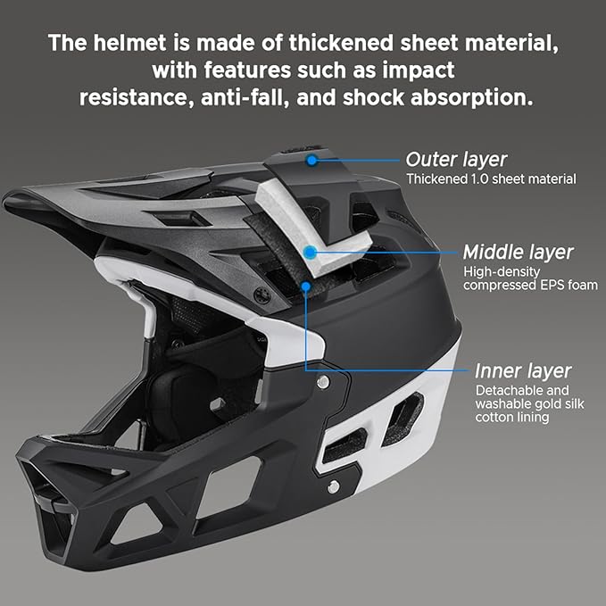 Lixada Adult Bike Helmet, Full Face Mountain Bike Helmet Lightweight Bicycle Helmet with Pads & Visor, Comfort Cycling Helmet Racing Downhill MTB Helmet for Men Women