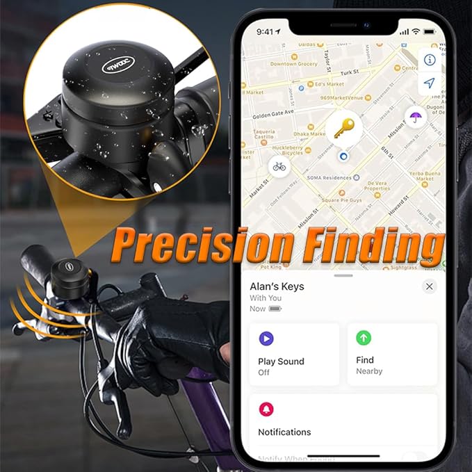 Bicycle Bell for Apple AirTag 120dB, AirTag Bike Mount GPS Tracker Waterproof Classic Brass Holder Hides Air Tag Under Bike Bell Anti-Theft