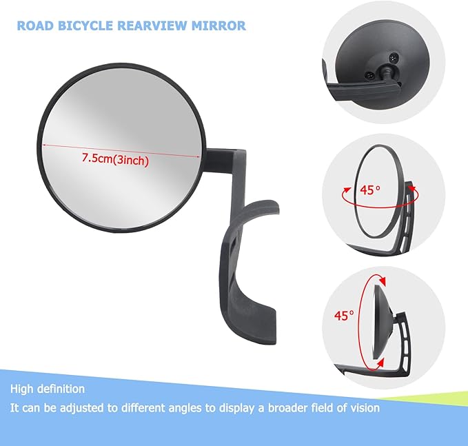 Road Bike Mirror, Cycling rearview mirrors, Wide Angle Convex Adjustable Rotatable Scratch Resistant Shockproof bicycle Mirrors of road Bikes, Mount to road bike brake handle (RIGHT)