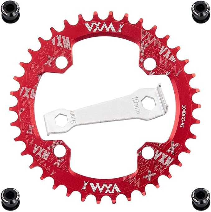 YBEKI 104BCD Chainring - CNC 7075-T6 Aluminum Narrow-Wide Round Chainwheel for MTB/Road Bikes (32-52T) | Compatible with Shimano/SRAM 8-11 Speed | Ultra-Light | Anti-Drop Design (Black/Red)