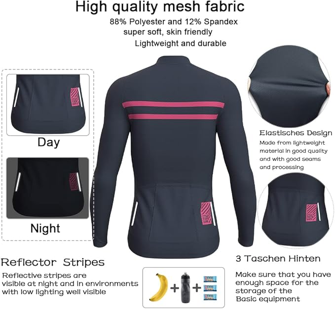 Lo.gas Cycling Jersey Men Short/Long Sleeve Bike Biking Shirts Full Zip with Pockets Road Bicycle Clothes