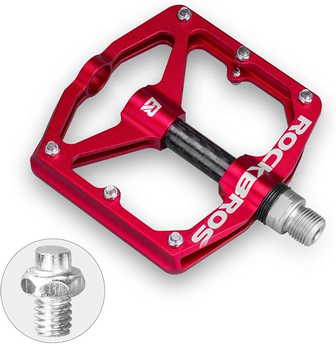 Rock BROS Mountain Bike Pedals Flat Bicycle Pedals 9/16 Lightweight Road Bike Pedals Carbon Fiber Sealed Bearing Flat Pedals for MTB