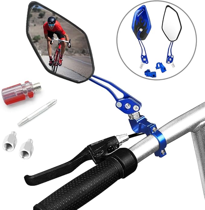 Adjustable Bike Mirrors - Handlebar Rearview Mirror for Electric Bike, Blue