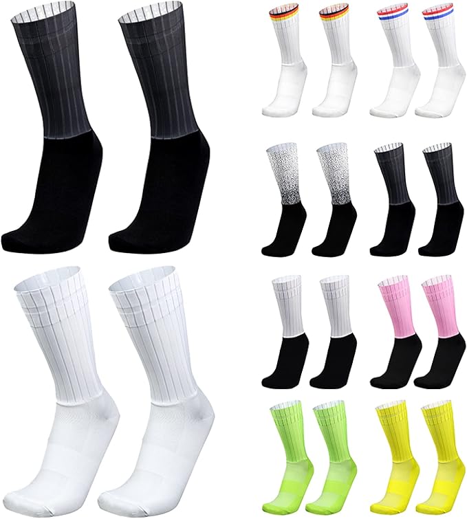Aero Socks Cycling Aero Socks For Men Anti-Slip Silicone Aero White Line Cycling Sports Running Socks 6-11
