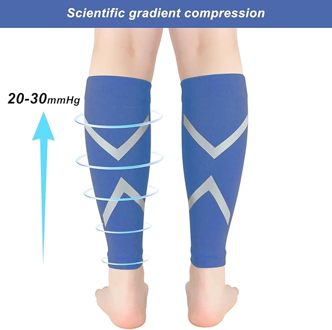 Calf Compression Sleeve for Men & Women, Reflective Footless Socks for Shin Splint Relief & Night Running, Cycling