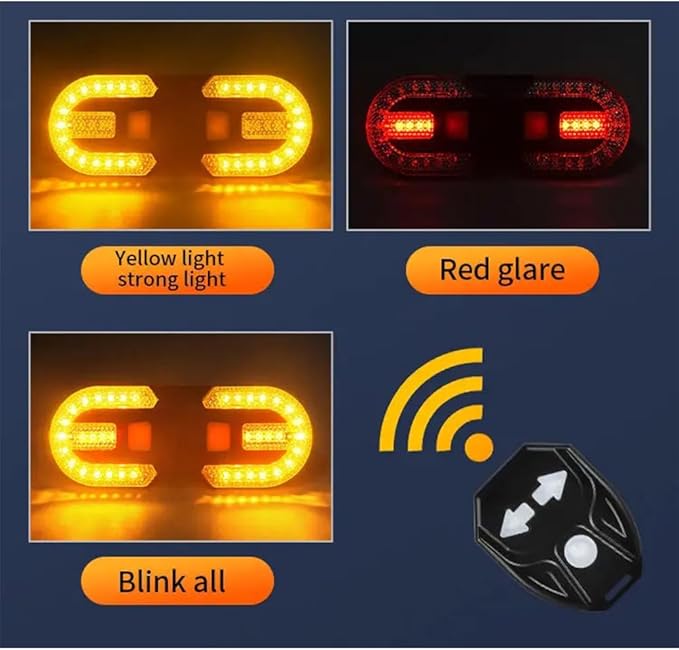Bike Turn Signals, Bicycle Turn Signals Back with Wireless Remote Control, Rechargeable LED Rear Bike Light, IPX44 Waterproof Bike Safety Light for Night