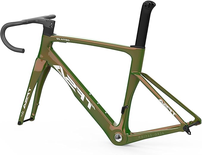 49/52/54/56cm Carbon Road Bike Frameset BSA BB68 Quick Release Frame Carbon Fiber Tapered Fork Disc Brake Frame Lightweight Thru Axle 12x100mm/12x142mm Internal Routing(Green 2,54cm)