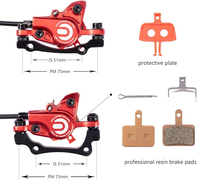 Cyclon MTB Hydraulic Disc Brakes Set, Black/Red Aluminum Alloy Hydraulic Brakes for Mountain Bike Left Front 1000mm Right Rear 1700mm Hydraulic Bicycle Brakes with is/PM Adapter Fit 160mm Rotor