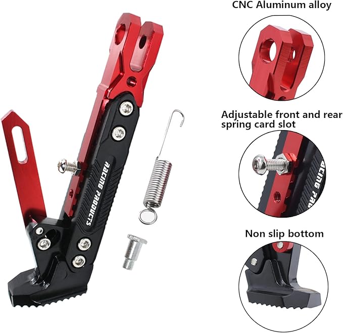 Universal Motorcycle Kickstand Adjustable Foot Side Support Parking Kickstand for Electric Motorbike Parking Foot Side Support Stand (Red)