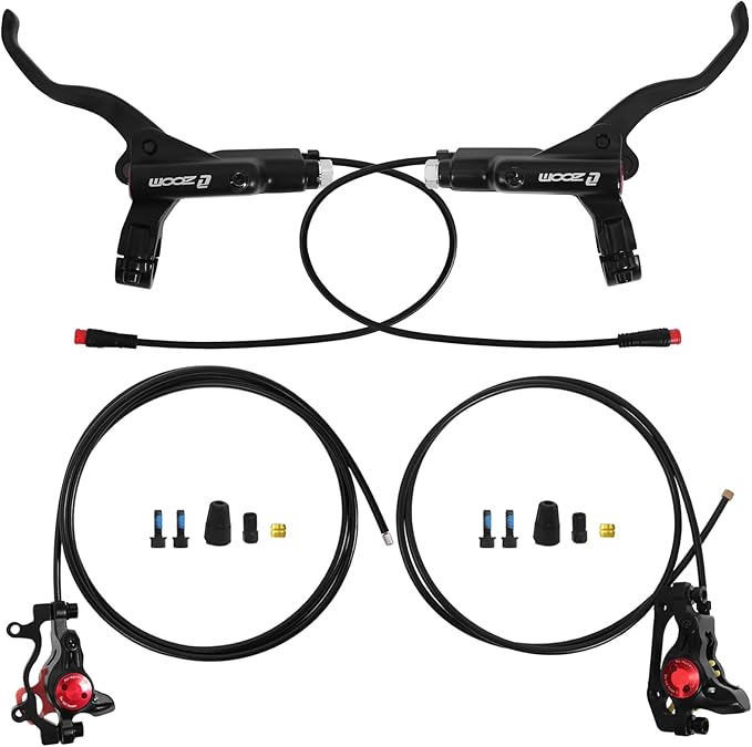 BUCKLOS Ebike Hydraulic Disc Brake Zoom HB-775E 2-PIN 2 Pistons Ebike Electric Power-Off Brakes Left Front 1110mm Right Rear 1850mm with Mounting Adapter Fit E-Bike,Scooter and Electric Motorcycle