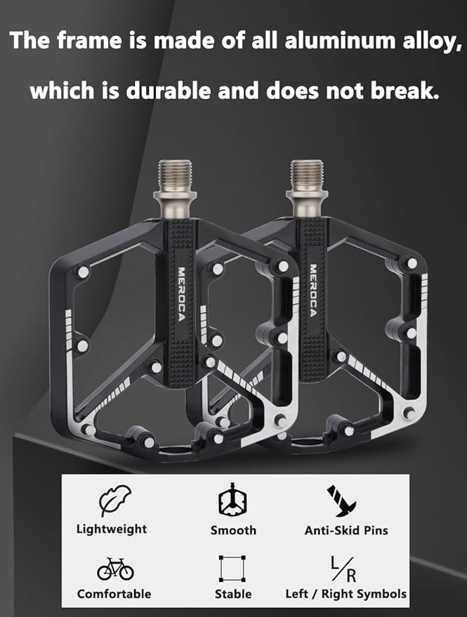 Black/Dazzle Mountain Bike Pedals, 3 Sealed Bearings Aluminum Alloy MTB Pedals with 20 Anti-Skid Pins CNC Bicycle Flat Pedals, 9/16" Lightweight Platform for Road Mountain BMX Bike