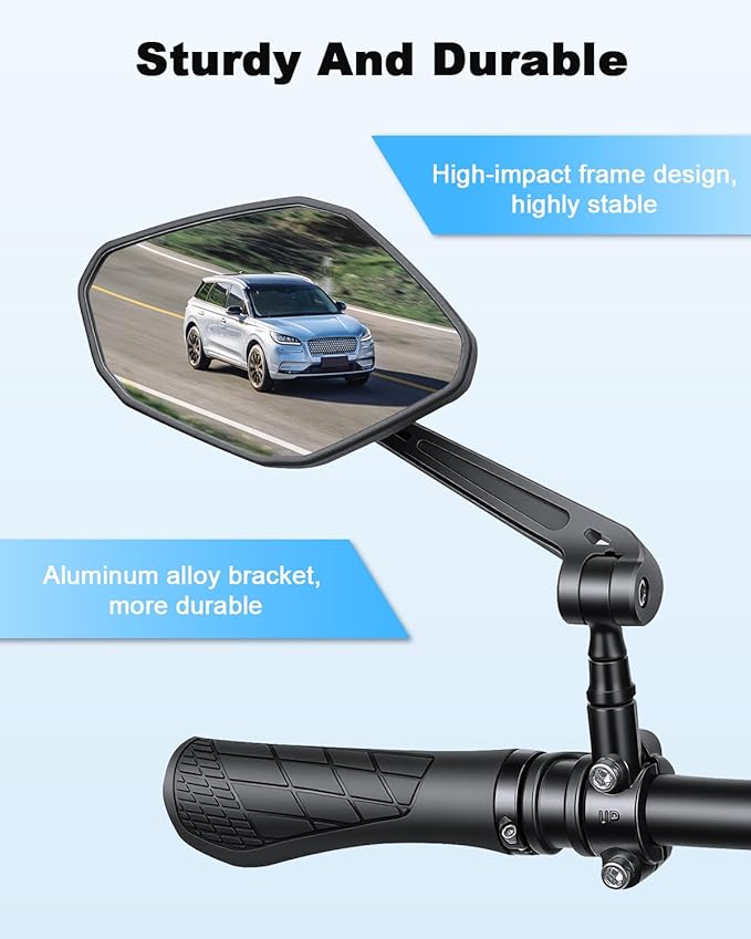 WSDCAM Bike Mirror HD Wide View, Adjustable Safety Rear View Mirrors, Scratch Resistant Glass Lens, Bicycle Accessories Universal Fit 0.87-1.10" Handlebars Mountain/Road bike Scooter Motorcycle eBike