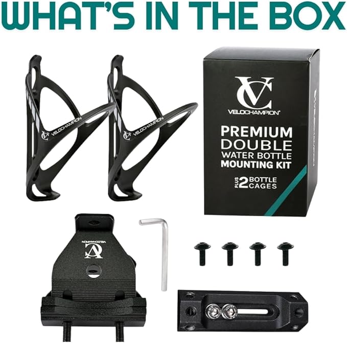 VeloChampion Bike Dual Bottle Cage Holder | Carry 2 Bottles up to 750ml | Ideal for Triathlon & Road Cycling | Suitable for Saddle Rails 50-70mm (Premium)