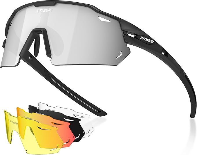 X-TIGER Polarized Cycling Glasses with 5 Interchangeable Lenses,MTB Biking Baseball Running Sports Sunglasses for Men Women