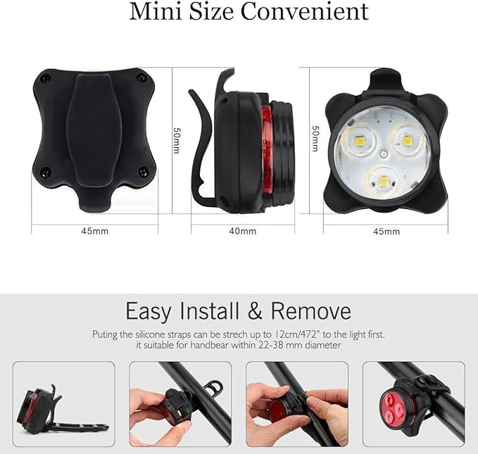 Rechargeable LED Bike Light Sets, Super Bright Front Headlights and Rear LED Bicycle Lights, 650mah Lithium Batteries