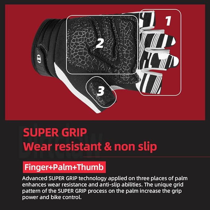 Seibertron Unisex BMX MX ATV MTB Racing Mountain Bike Bicycle Cycling Off-Road/Dirt Bike Gloves Road Racing Motorcycle Motocross Sports Gloves Touch Recognition Full Finger Glove