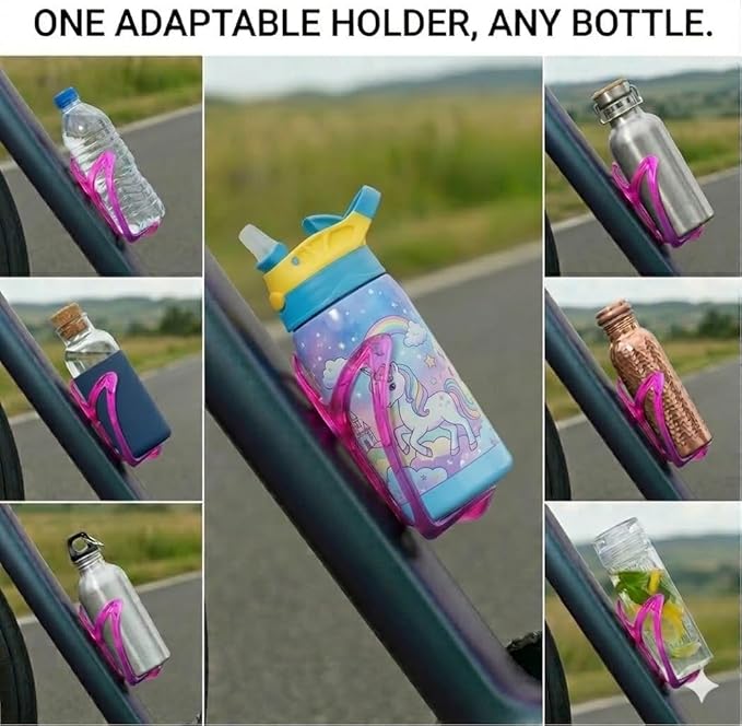 Bike Bell and Water Bottle Holder Set, Purple Bicycle Accessories with T-Rex Design, Decorative Handlebar Mount (Purple)