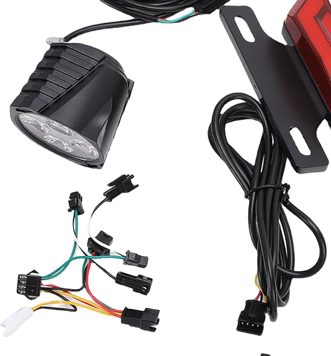Electric Bike Light Set, Powerful LED Front Rear Warning Lights Kit with 5 Pin Switch Button, for Most Electric Folding Bikes