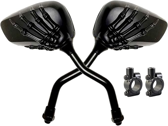 Pairs of Distinctive Skull Skeleton Hand Bicycle Mirror, Rearview Side Mirror Handlebar Mirror Mount Holder Clamp Adaptor 10mm for Scooter Moped Bike Standard Bike Motorcycle
