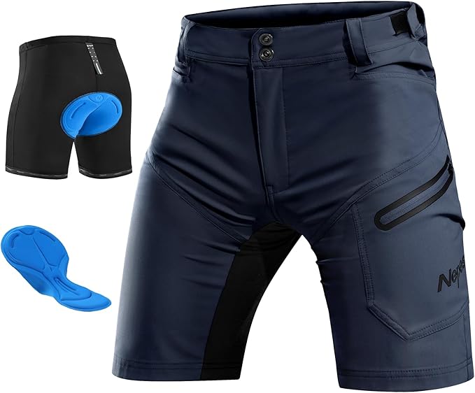 Nepest Mens Mountain Bike Shorts 3D Padded MTB Bicycle Riding Cycling Short Padding Liner Baggy Quick Dry,Zip Pockets