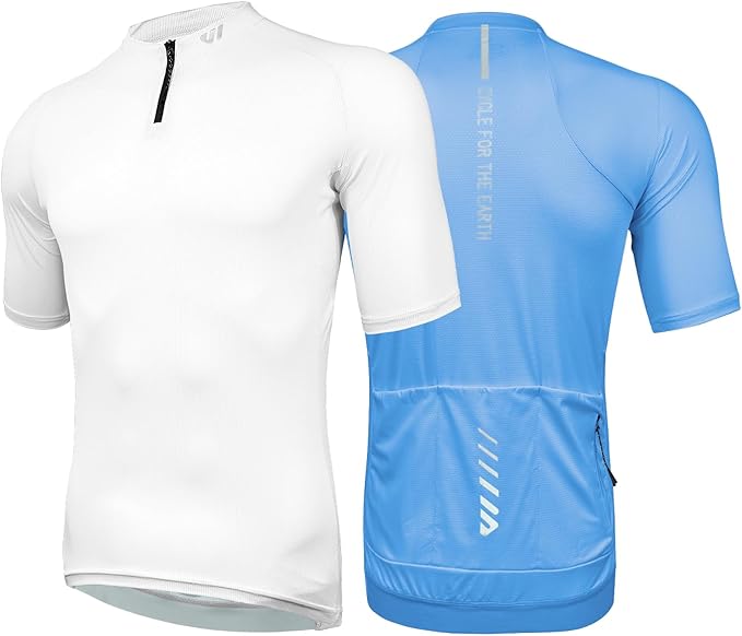 Wulibike Cycling Jersey Men Short Sleeve, Road Bike Shirts 1/4 Zipper with Pockets, Bicycle Clothing Breathable Quick Dry