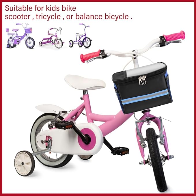 Kids Bike Basket, Front Frame Scooter Basket Bag, Bicycle Handlebar Bag for Boys Girls with Zipper, Bike Decoration for Most Children's Bikes Like Tricycle, Balance Bik-e(COLOR:Blue)