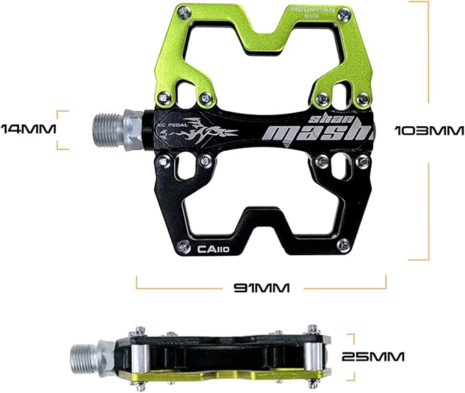 Mountain Bike MTB Pedals Parallel Bicycle Road Pedal 9/16 Inch Ultra-Light Flat Aluminum Alloy Sealed Bearing with Anti-Skid 1 Pair