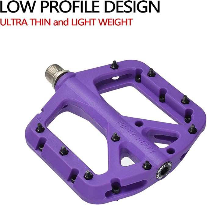 FIFTY-FIFTY Mountain Bike Pedals, Non-Slip MTB Nylon Composite, 9/16" Bicycle Pedals, Lightweight and Wide Flat Platform