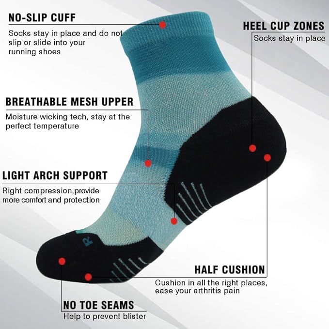 HUSO Unisex Digital Printed Athletic Quarter Running Socks 2,3,4,6,11 Pairs