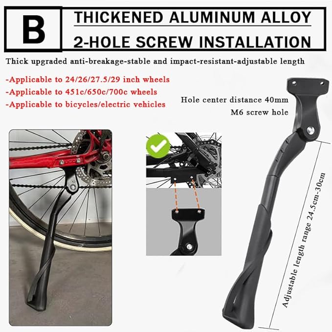 Bike Kickstand for Cannondale Bad Boy, Aluminum Adjustable Kickstand Foot Side Stand Suppor Rear Side Bicycle Stand with Non-Slip Rubber Foot,B
